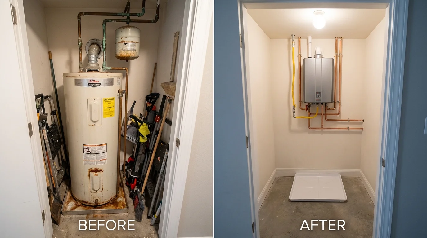 Tank water heater versus wall-mounted tankless unit comparison for Covington, VA homeowners