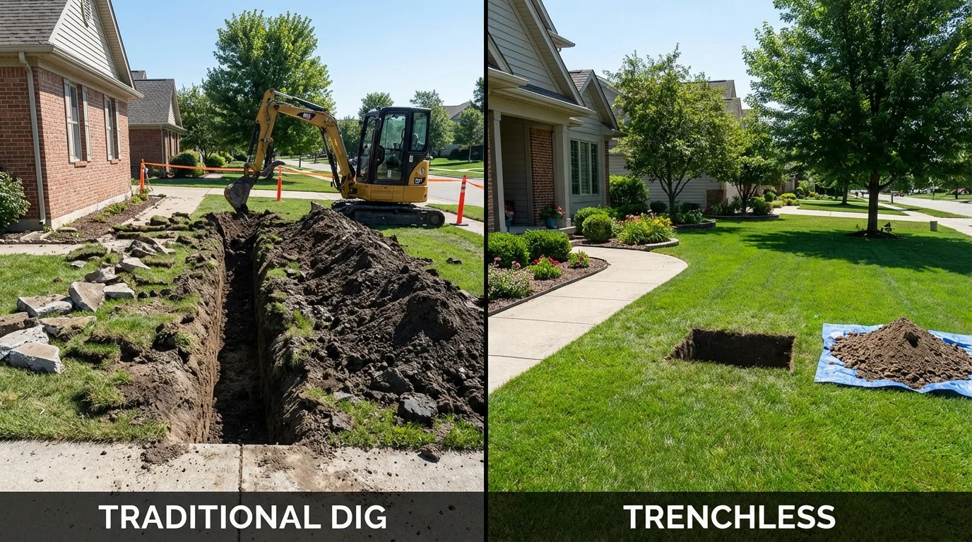 Trenchless sewer repair with minimal yard damage versus traditional excavation in Covington, VA